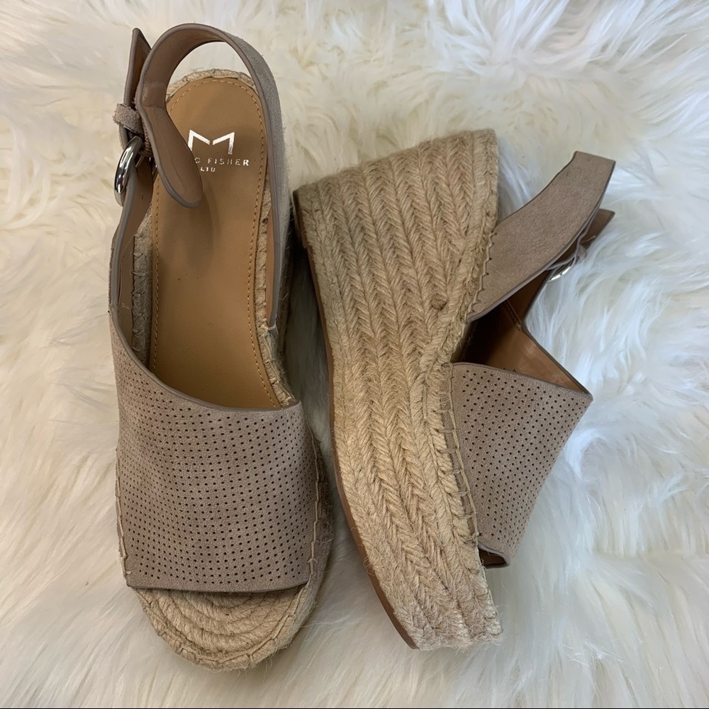 Marc Fisher Beige Espadrille Wedge Sandals
